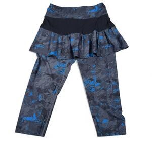 ANIVIVO Skirted Leggings Women L Gray Blue Print Activewear Sporty Pants